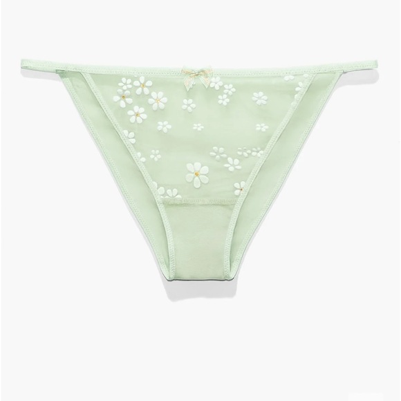 Savage X Fenty Mint Hint Green Puff Daisy Unlined Bustier Set with Bikini Panty - Picture 13 of 16